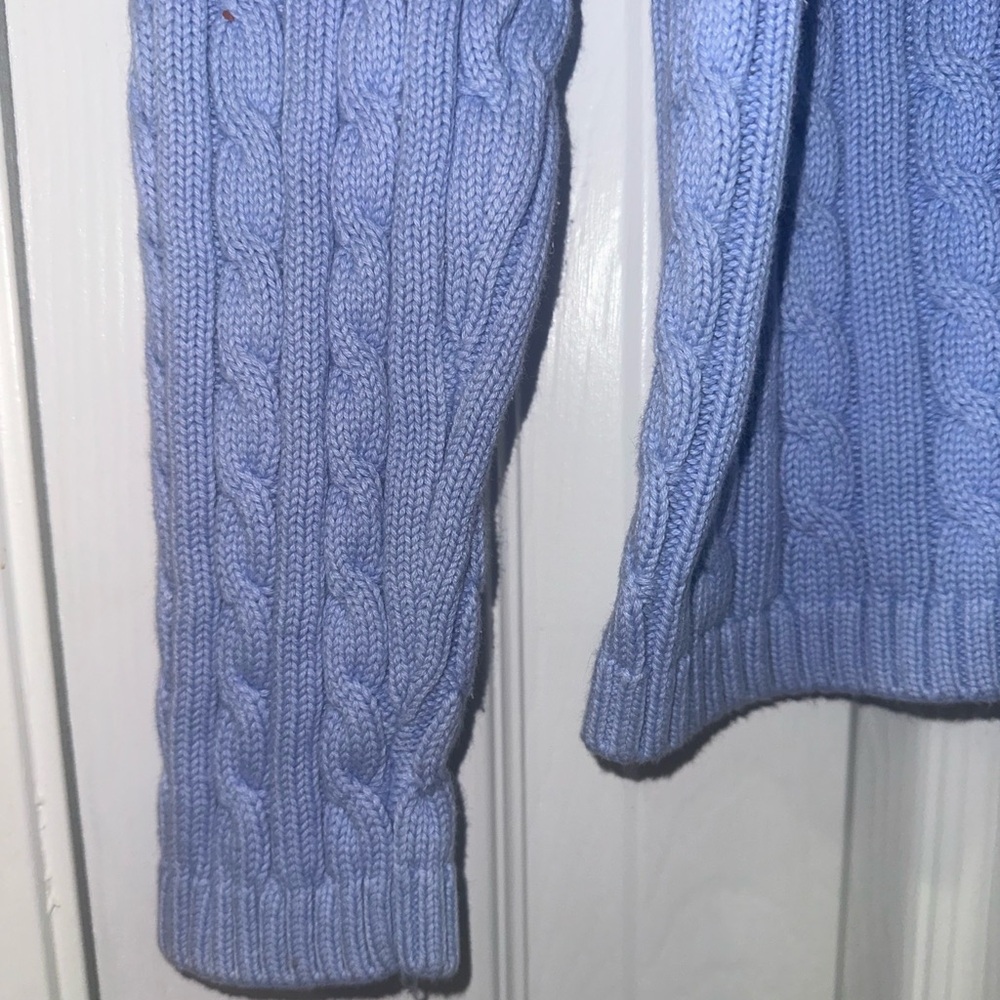 L.L. Bean Women's Blue Cable Knit Full Zip Cardigan Sweater Mock Neck XL Cotton - Picture 8 of 8